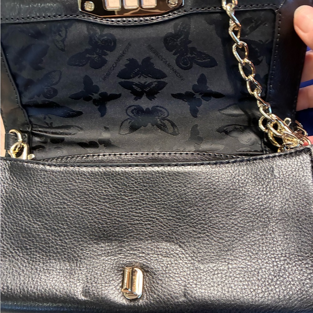 Rebecca Minkoff Black Leather Shoulder Bag with Gold Chain